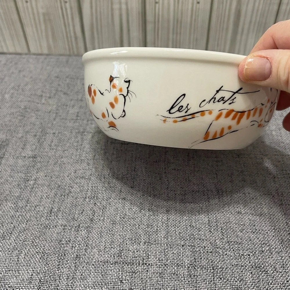Chalet White Ceramic Bowl with Cat Design